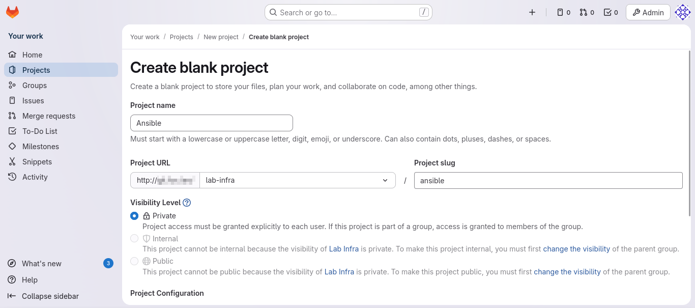 Creating a project on GitLab Web UI
